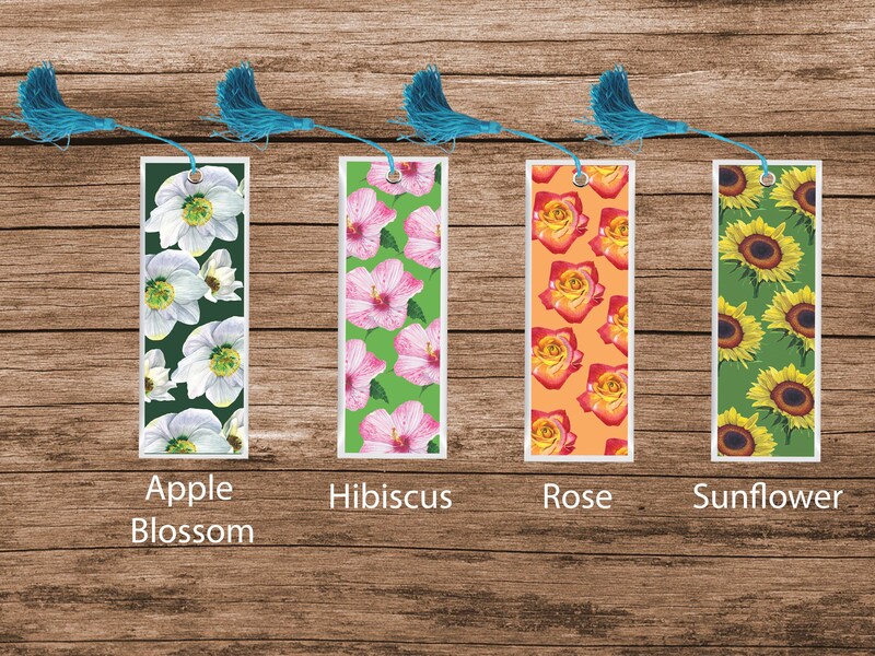 Flower Bookmarks Floral Bookmarks Watercolor Flower Bookmarkers Handmade Laminated Bookmark with Tassel Double Sided Book Lover Gifts Nature